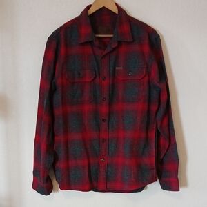 Orvis Gray And Red Plaid Flannel Shacket With Pockets